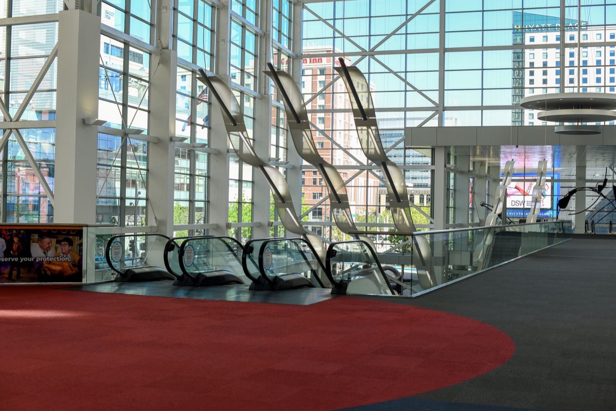 Modern glass-and-steel convention center interior