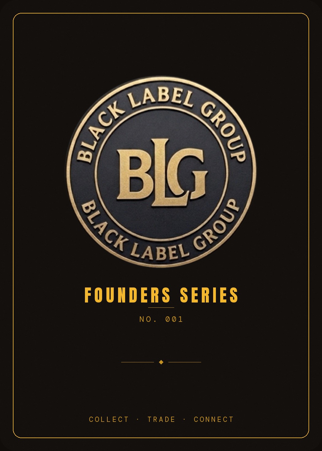 BLG SF MVRKET Founders Card back — Black Label Group sun-medallion crest