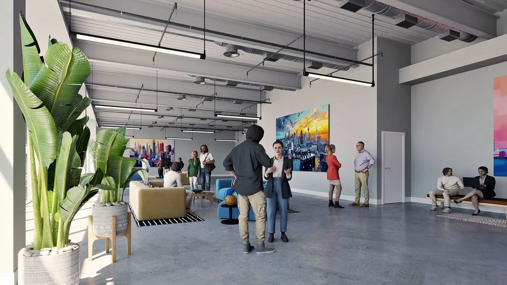 945 Market lounge area with plants and gallery art